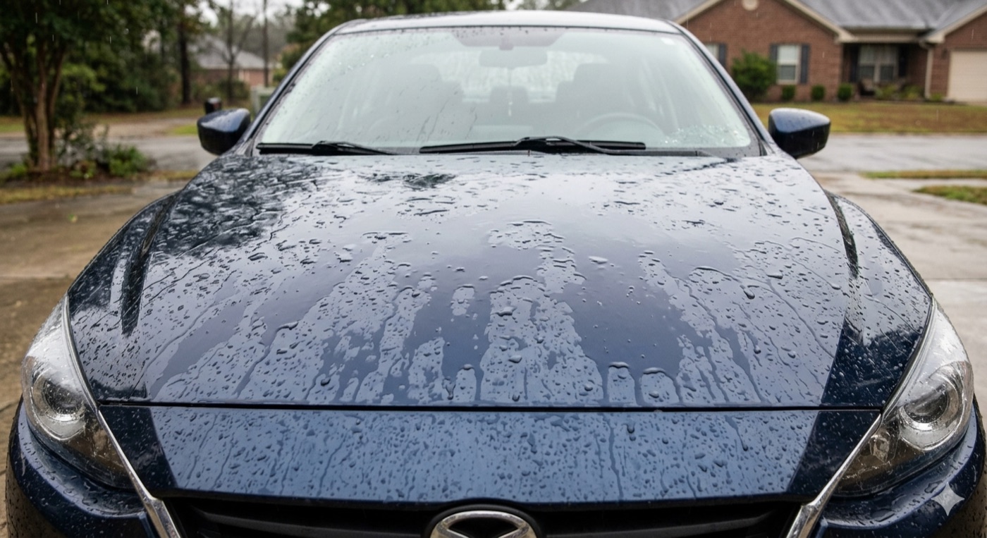 Uncoated paint before ceramic coating — water sitting flat